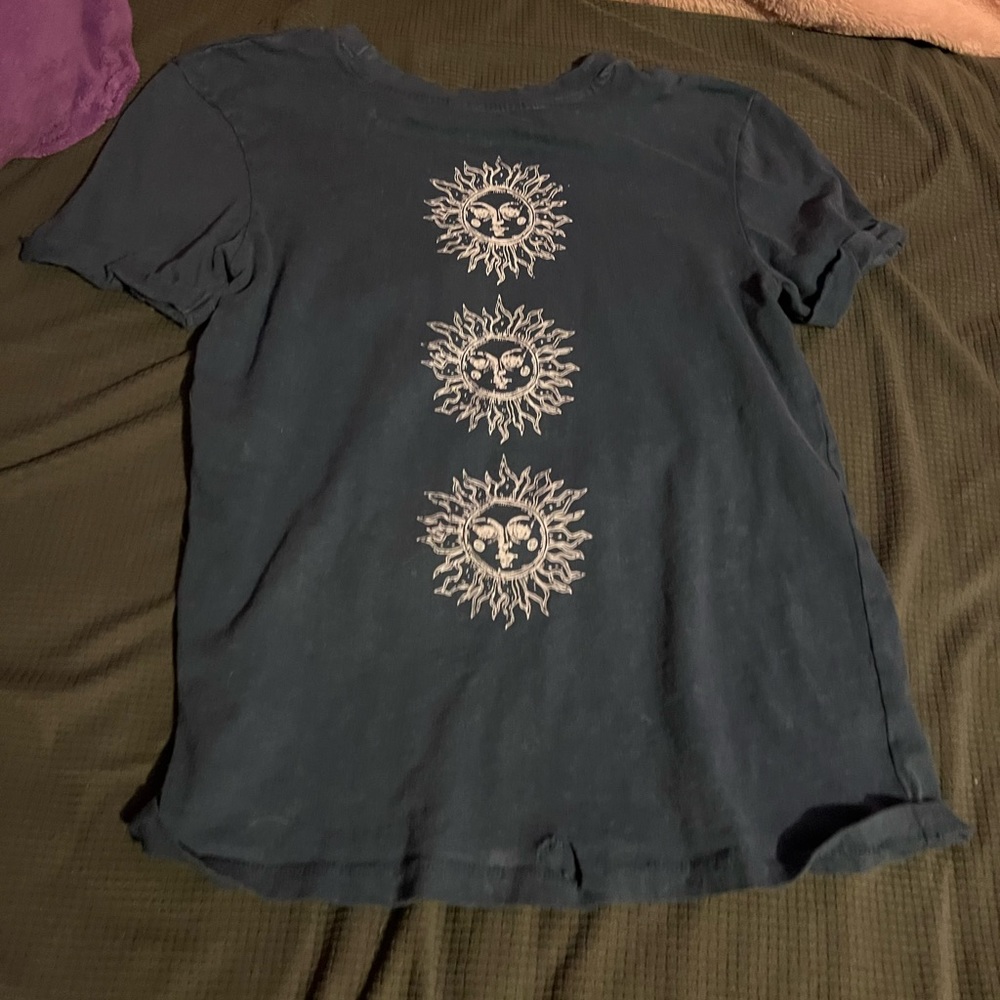 Graphic-T W/Rips (Factory Made) Navy Blue, Sun Print